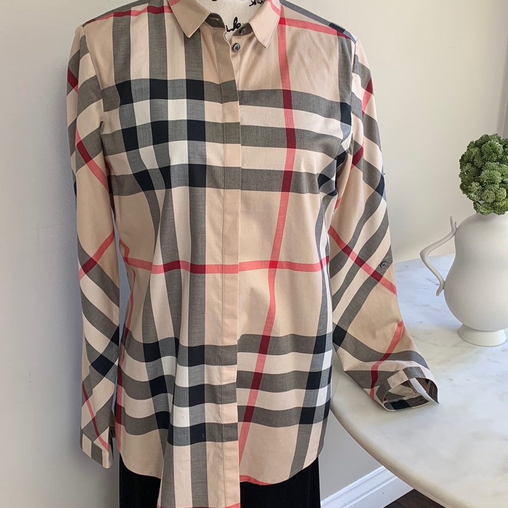 Burberry Brit Check Stretch Cotton Button-up Twill Shirt - Large